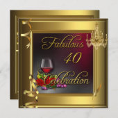 Fantastische 40 Celebration Cream Gold Rozen Wine Kaart (Voorkant / Achterkant)