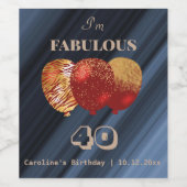 Fantastische 40e gouden glitter rode ballonnen wijn etiket (Enkel label)