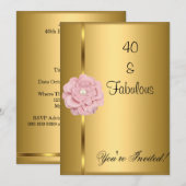 Fantastische 40e verjaardag gouden parel roze bloe kaart (Voorkant / Achterkant)