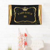 Fantastische 50 Black Gold Crown Drapes Verjaardag Spandoek (Insitu)
