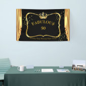 Fantastische 50 Black Gold Crown Drapes Verjaardag Spandoek (Beurs)