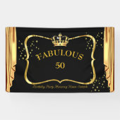 Fantastische 50 Black Gold Crown Drapes Verjaardag Spandoek (Horizontaal)