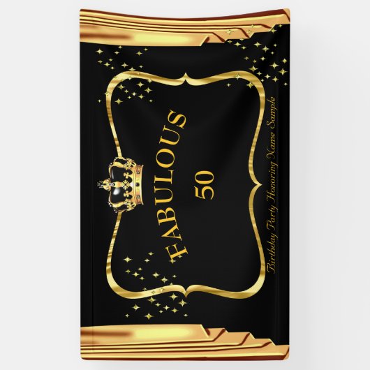 Fantastische 50 Black Gold Crown Drapes Verjaardag Spandoek (Verticaal)
