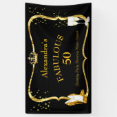 Fantastische 50 Black Gold Heels Champagne Verjaar Spandoek (Verticaal)