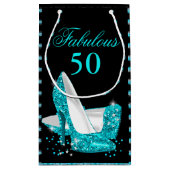 Fantastische 50 Blauwgroen Blue Glitter High Heels Klein Cadeauzakje (Achterkant)