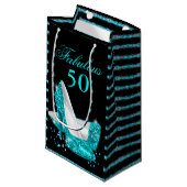 Fantastische 50 Blauwgroen Blue Glitter High Heels Klein Cadeauzakje (Voorkant Gekanteld)