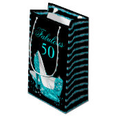 Fantastische 50 Blauwgroen Blue Glitter High Heels Klein Cadeauzakje (Achterkant Gekanteld)