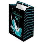 Fantastische 50 Blauwgroen Blue Glitter High Heels Medium Cadeauzakje (Voorkant Gekanteld)