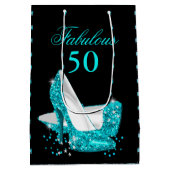 Fantastische 50 Blauwgroen Blue Glitter High Heels Medium Cadeauzakje (Achterkant)