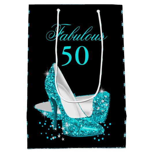 Fantastische 50 Blauwgroen Blue Glitter High Heels Medium Cadeauzakje (Achterkant)