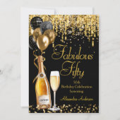 Fantastische 50e Glitter Gouden Zwarte Champagne Kaart (Voorkant)