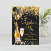 Fantastische 50e Glitter Gouden Zwarte Champagne Kaart (Staand voorkant)