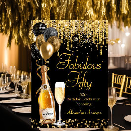 Fantastische 50e Glitter Gouden Zwarte Champagne Kaart