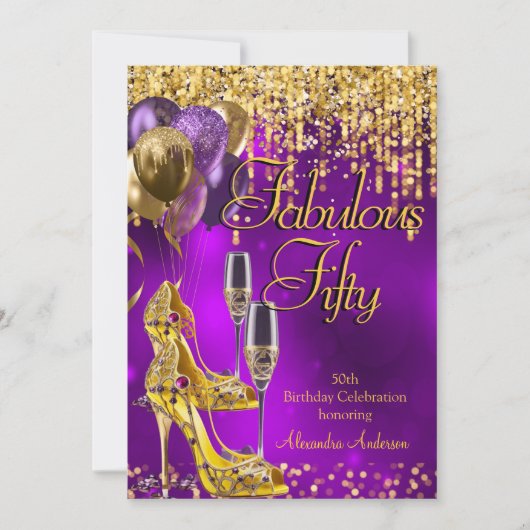 Fantastische 50e Paarse hakken Glitter Gold Champa Kaart (Voorkant)