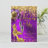 Fantastische 50e Paarse hakken Glitter Gold Champa Kaart (Staand voorkant)