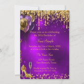 Fantastische 50e Paarse hakken Glitter Gold Champa Kaart (Achterkant)