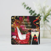 Fantastische 50e Red Gold Glitter High Hiel Party Kaart (Staand voorkant)