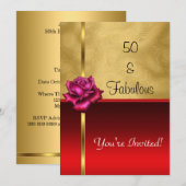 Fantastische 50e verjaardag gouden rode bloem kaart (Voorkant / Achterkant)