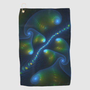 Fantastische Abstracte blauwe groene fractale kuns Golfhanddoek