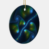 Fantastische Abstracte blauwe groene fractale kuns Keramisch Ornament (Rechts)