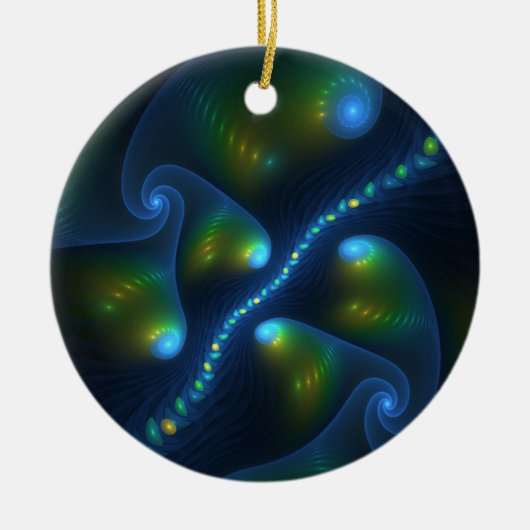 Fantastische Abstracte blauwe groene fractale kuns Keramisch Ornament (Voorkant)