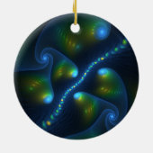 Fantastische Abstracte blauwe groene fractale kuns Keramisch Ornament (Achterkant)