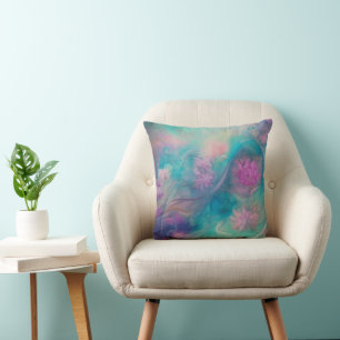 Fantastische Abstracte bloemen in roze en Aqua Wav Kussen