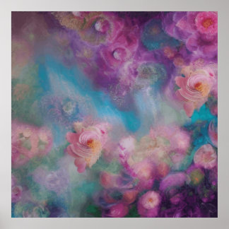 Fantastische Abstracte bloemen in roze en Paars Poster