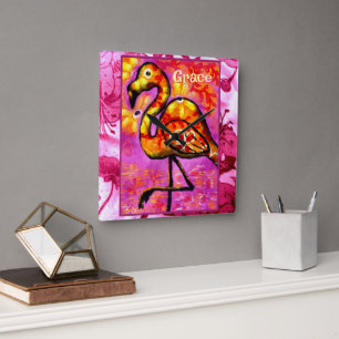 Fantastische Abstracte Flamingo Vogel Persoonlijk Vierkante Klok