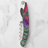 Fantastische Abstracte Rozen en Peacock Feathers Kurkentrekker (Voorkant)