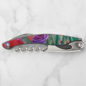 Fantastische Abstracte Rozen en Peacock Feathers Kurkentrekker (Achterkant)