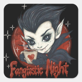 Fantastische avond. Schattigee vampier met een kop Vierkante Sticker