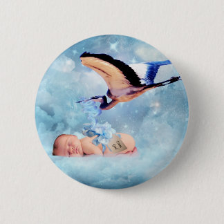 Fantastische baby en ooievaar ronde button 5,7 cm