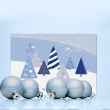 Fantastische Blauwe Bomen Folie Kerstkaart