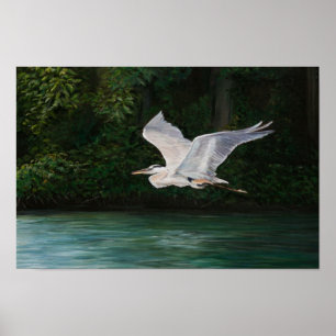Fantastische blauwe haron Art afdrukken Poster