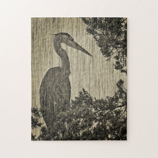 Fantastische blauwe heron Sepia Tone Legpuzzel (Verticaal)