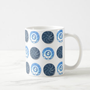 Fantastische Blauwe Knoopjes op Wit Patroon Koffiemok