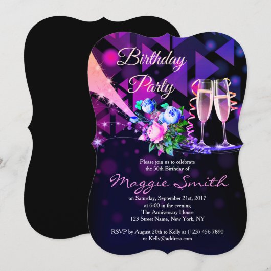 Fantastische bloemen en Champagne Day Invite Kaart (Voorkant / Achterkant)