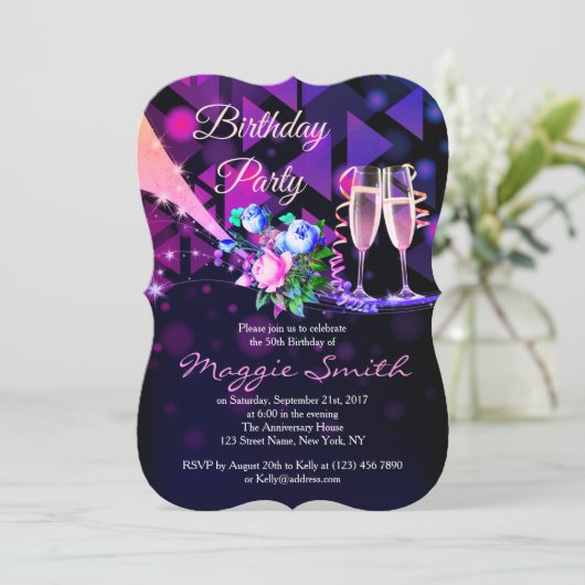 Fantastische bloemen en Champagne Day Invite Kaart (Staand voorkant)