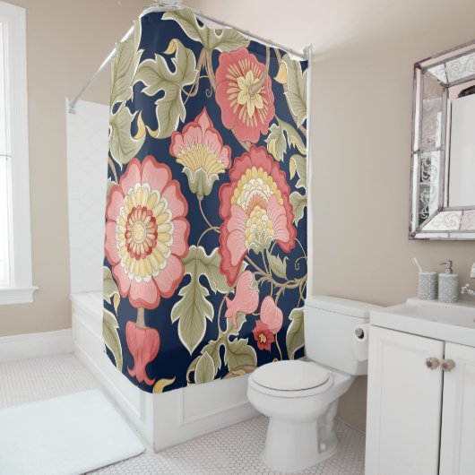 Fantastische bloemen in retro, , jakobenompen douchegordijn (In situ)