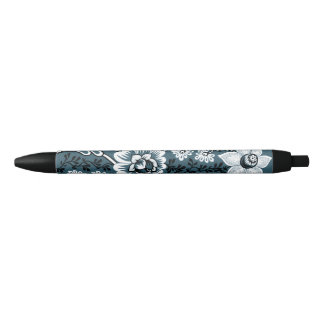 Fantastische Bloemen (Leisteen Teal) Fijne Kunst Zwarte Inkt Pen