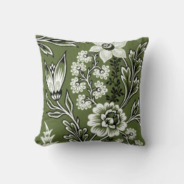 Fantastische Bloemen (Mosgroen) Fijne Kunst Kussen