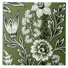 Fantastische Bloemen (Mosgroen) Fijne Kunst Tegeltje