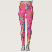 Fantastische Bloemen op Franse Roze Print Leggings (Voorkant)