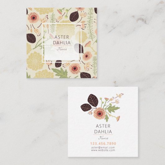 Fantastische bloemen roze groene gepatterde bloeme vierkante visitekaartje (Voorkant / Achterkant)