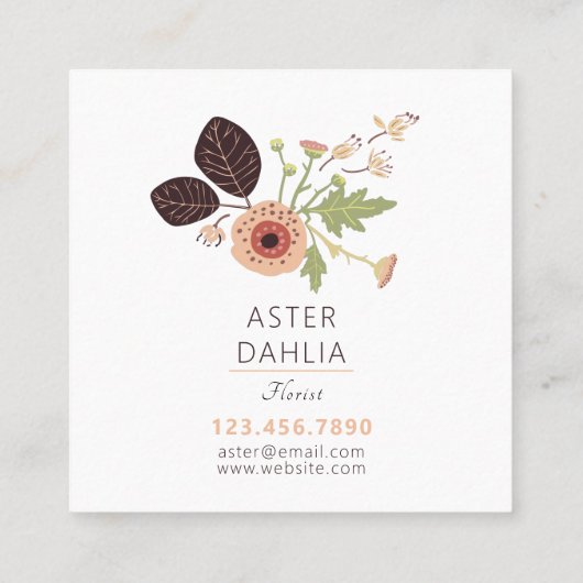 Fantastische bloemen roze groene gepatterde bloeme vierkante visitekaartje (Achterkant)