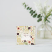 Fantastische bloemen roze groene gepatterde bloeme vierkante visitekaartje (Staand voorkant)