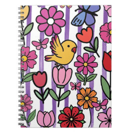 Fantastische bloementuin notitieboekhoes met vogel notitieboek