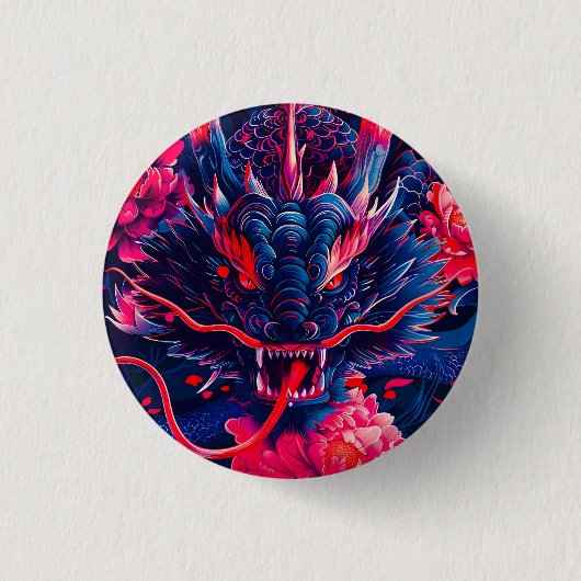 Fantastische Bloesem Woeede Draak Ronde Button 3,2 Cm (Voorkant)