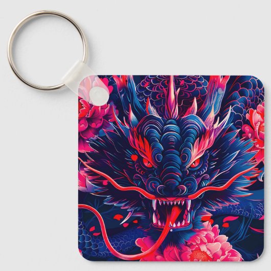 Fantastische Bloesemwoede Draak Sleutelhanger (Voorkant)